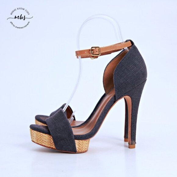 Tory Burch Amina Ankle Strap Platform Heeled Sandals Navy Tab Women 6 - Picture 4 of 13